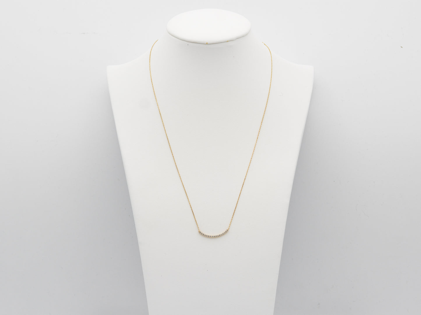 Dainty Solid Gold round Bar Necklace with simulated Diamonds Necklace
