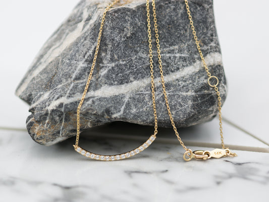 Dainty Solid Gold round Bar Necklace with simulated Diamonds Necklace