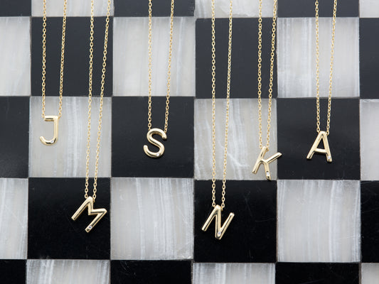 14K Solid Gold Initial Alphabet Letter Necklace