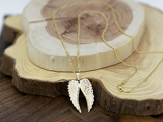 14K Solid yellow/white gold double Angel wings