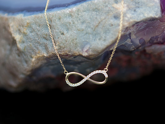 14K solid WHITE, Yellow Gold Infinity Necklace