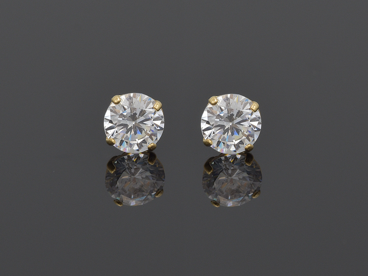 14k Solid Yellow Gold Basket Set Round CZ Stud