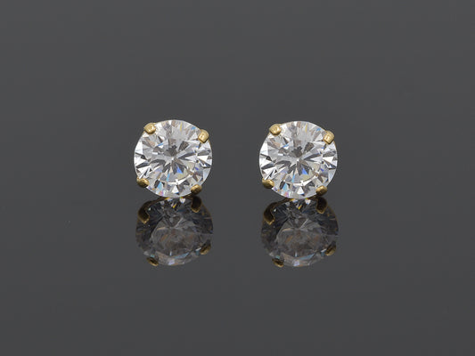 14k Solid Yellow Gold Basket Set Round CZ Stud