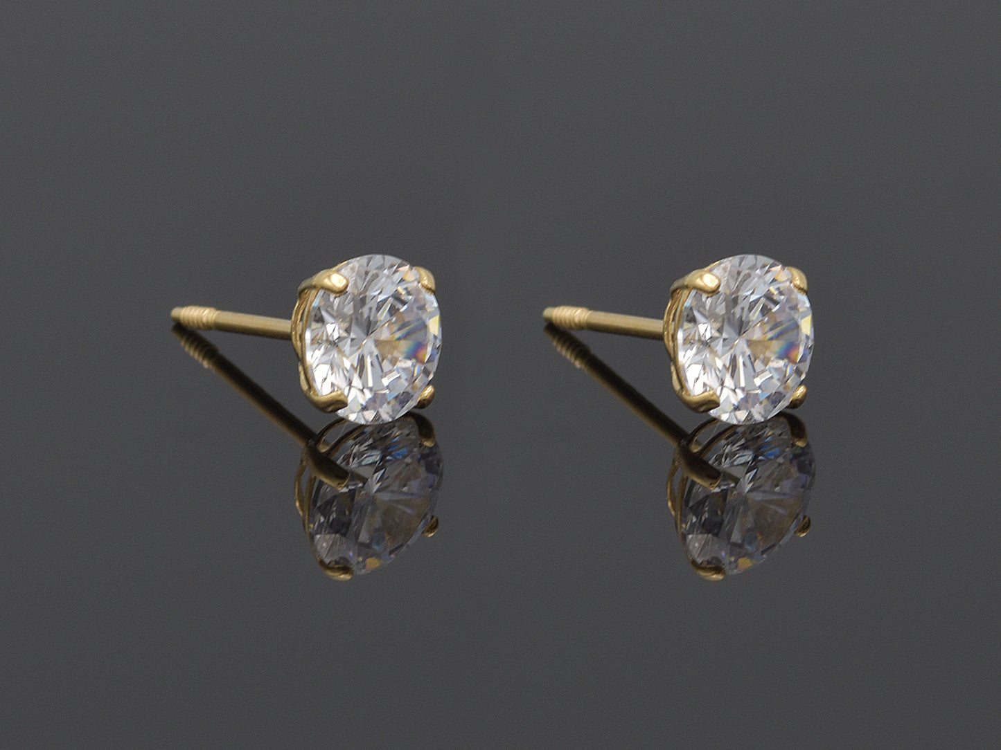 14k Solid Yellow Gold Basket Set Round CZ Stud