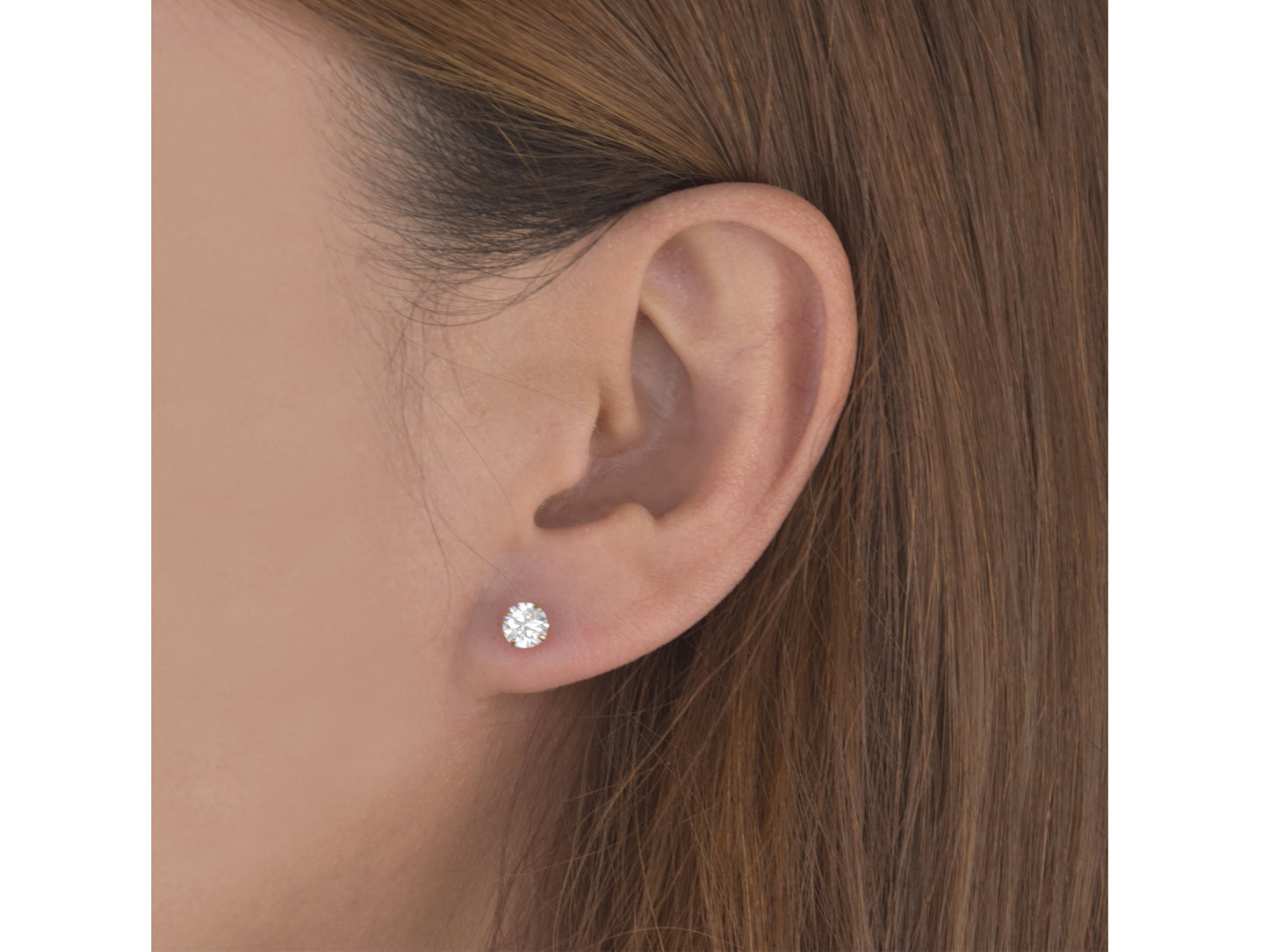14k Solid Yellow Gold Basket Set Round CZ Stud