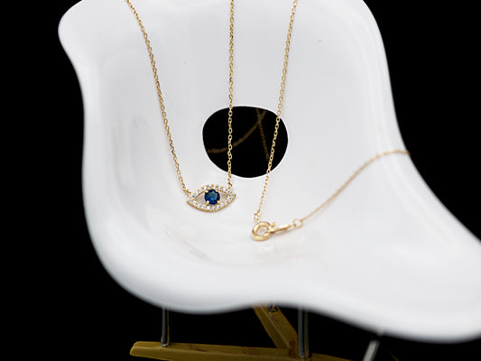 14K solid Gold Evil eye Necklace