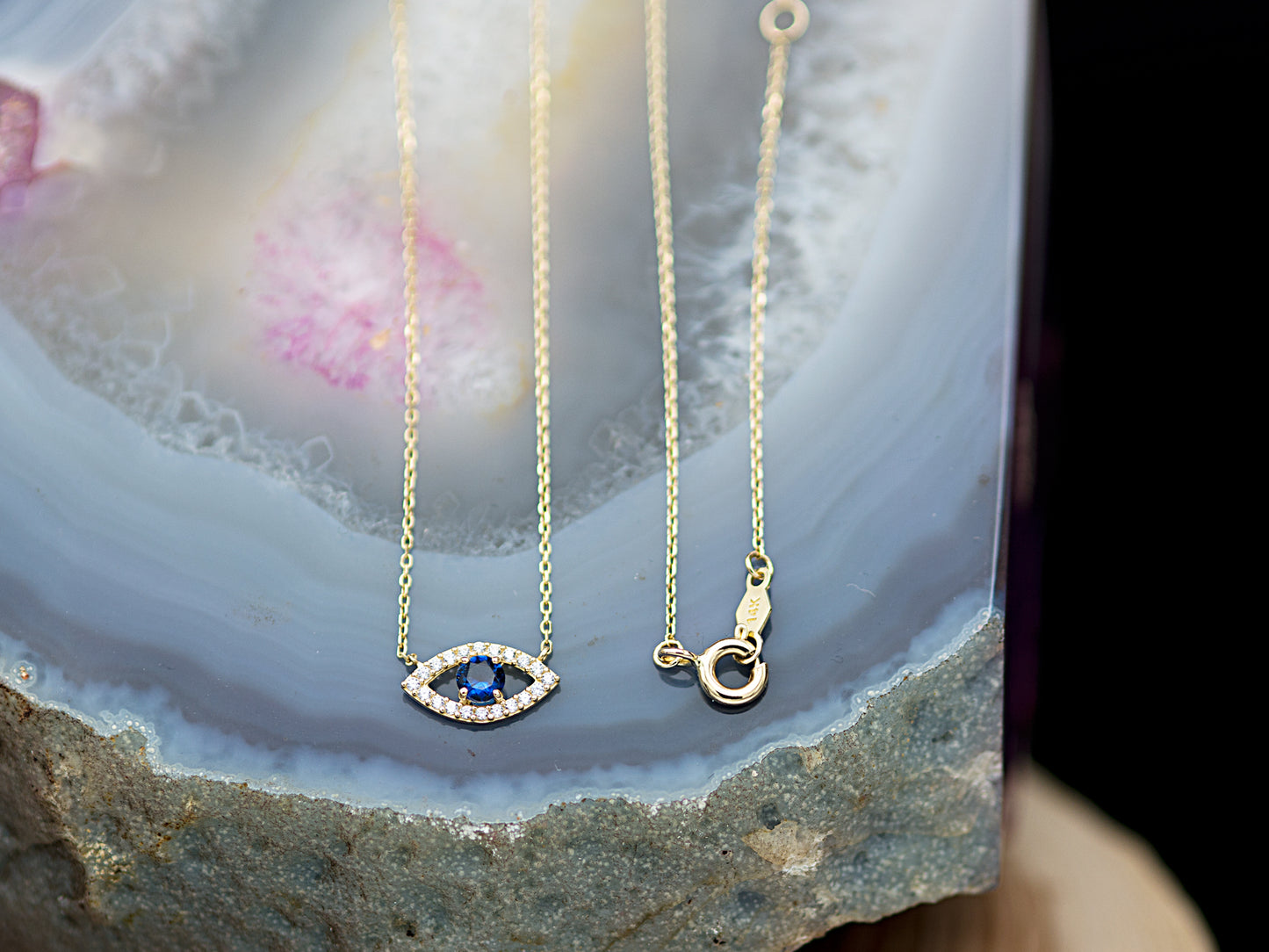 14K solid Gold Evil eye Necklace