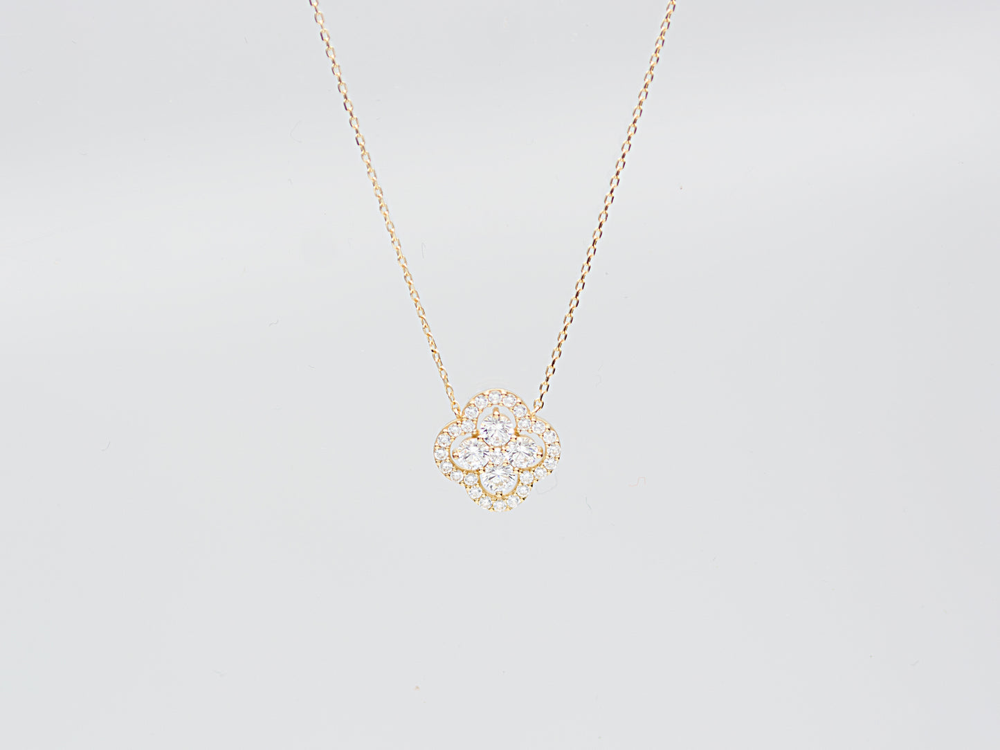 14K Solid Gold Clover Halo pendant with Dainty chain Necklace