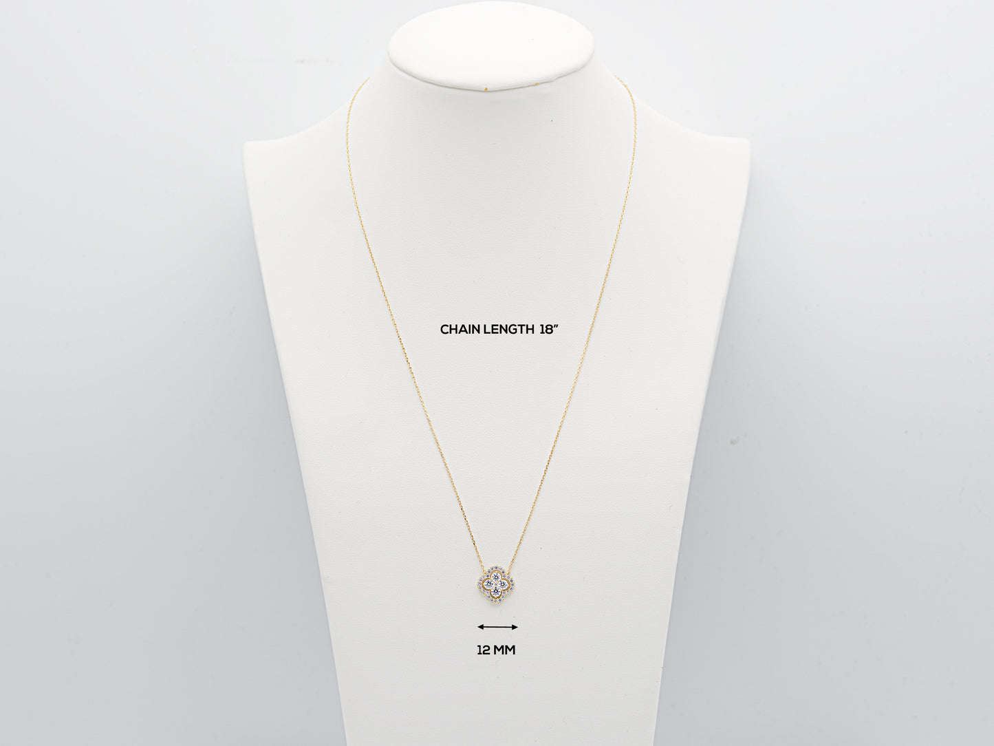 14K Solid Gold Clover Halo pendant with Dainty chain Necklace