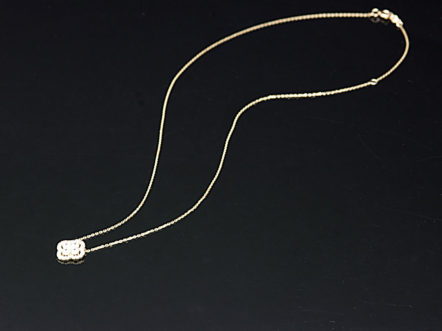 14K Solid Gold Clover Halo pendant with Dainty chain Necklace