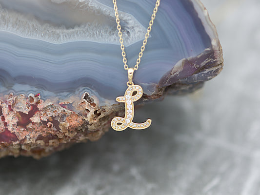 14K Solid Gold high quality simulated Diamond Initial Necklace