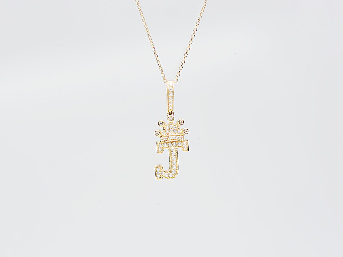 14K Solid Gold high quality simulated Diamond Crown Initial Necklace
