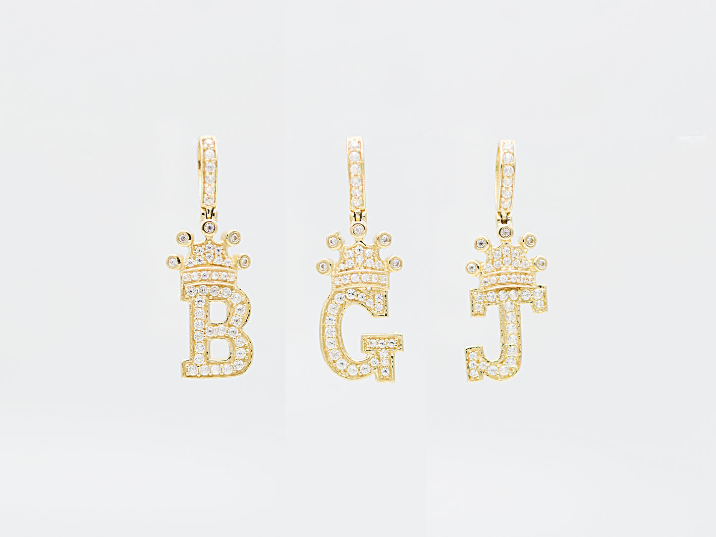 14K Solid Gold high quality simulated Diamond Crown Initial Necklace