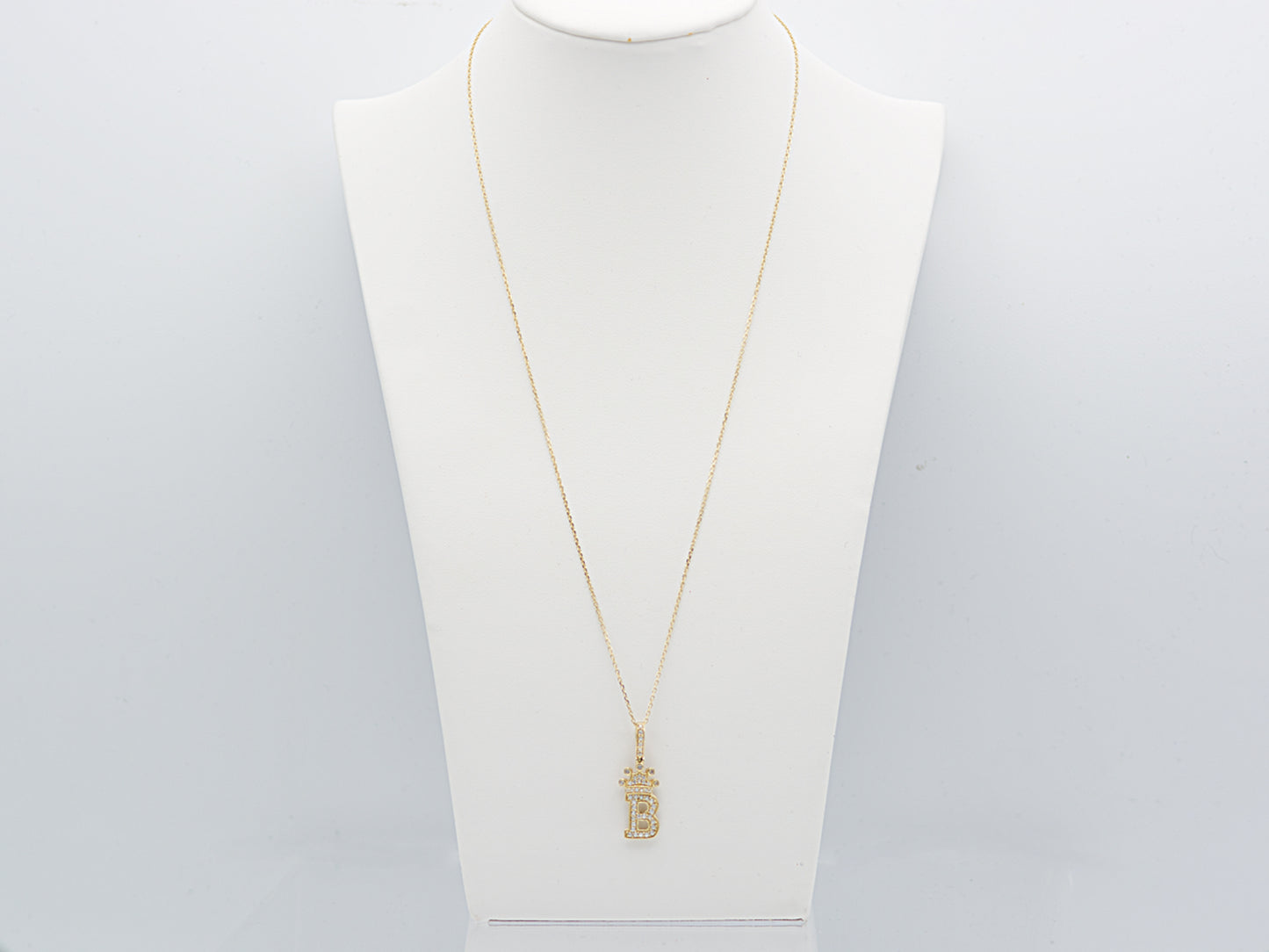 14K Solid Gold high quality simulated Diamond Crown Initial Necklace