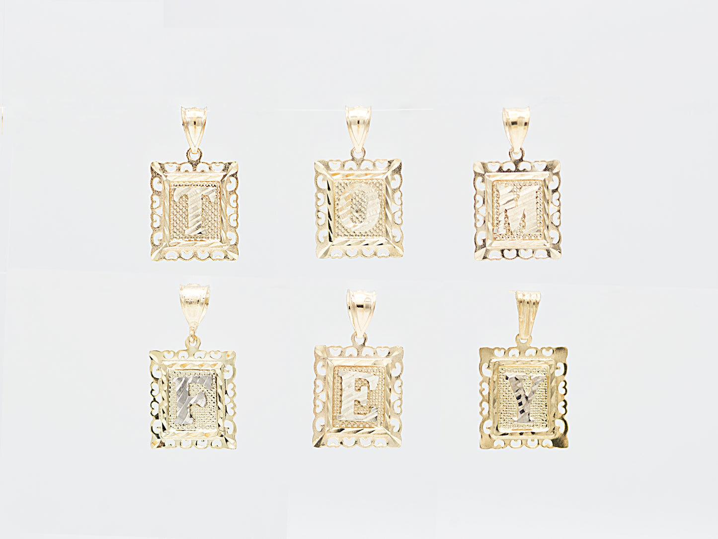 10K Solid Gold Medal Initial Alphabet Letter Frame Figaro chain Necklace