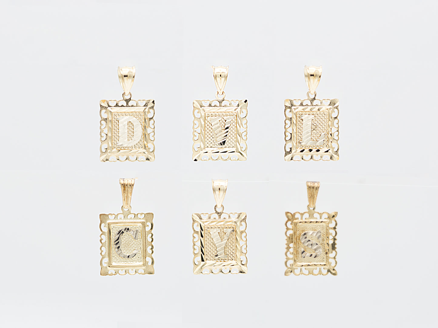 10K Solid Gold Medal Initial Alphabet Letter Frame Figaro chain Necklace