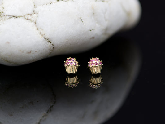 14K solid gold Cup Cake stud earring