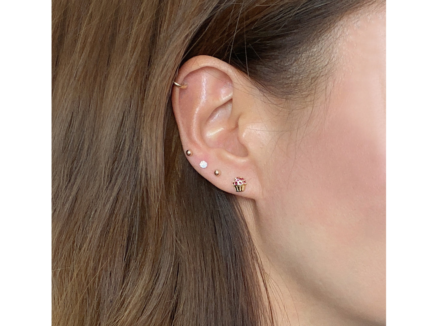 14K solid gold Cup Cake stud earring