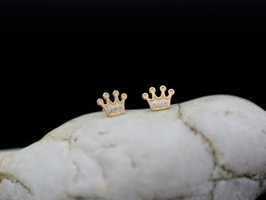 Minimalist & Dainty Royal Crown 14K solid earring stud