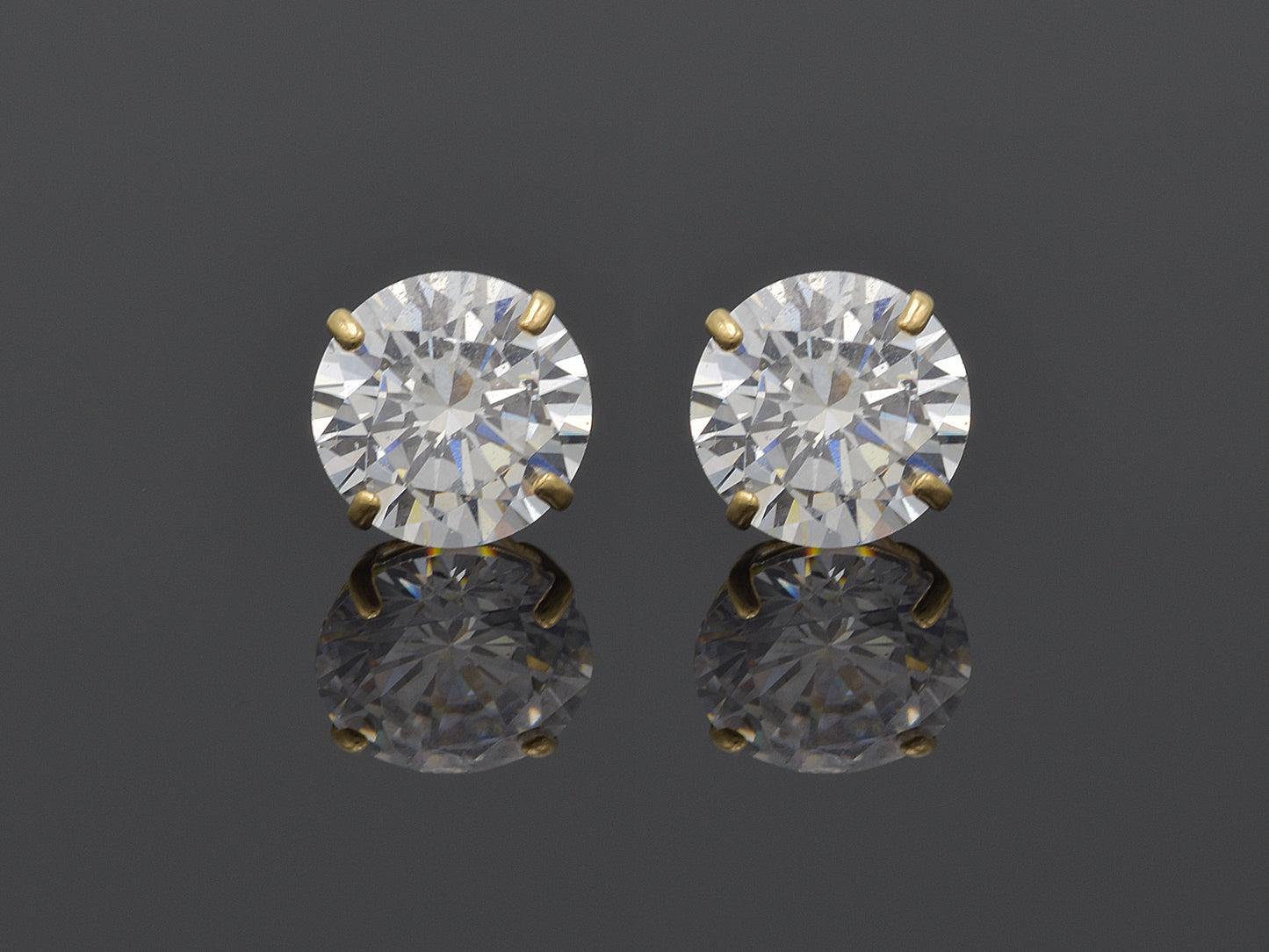 14k Solid Yellow Gold Basket Set Round CZ Stud