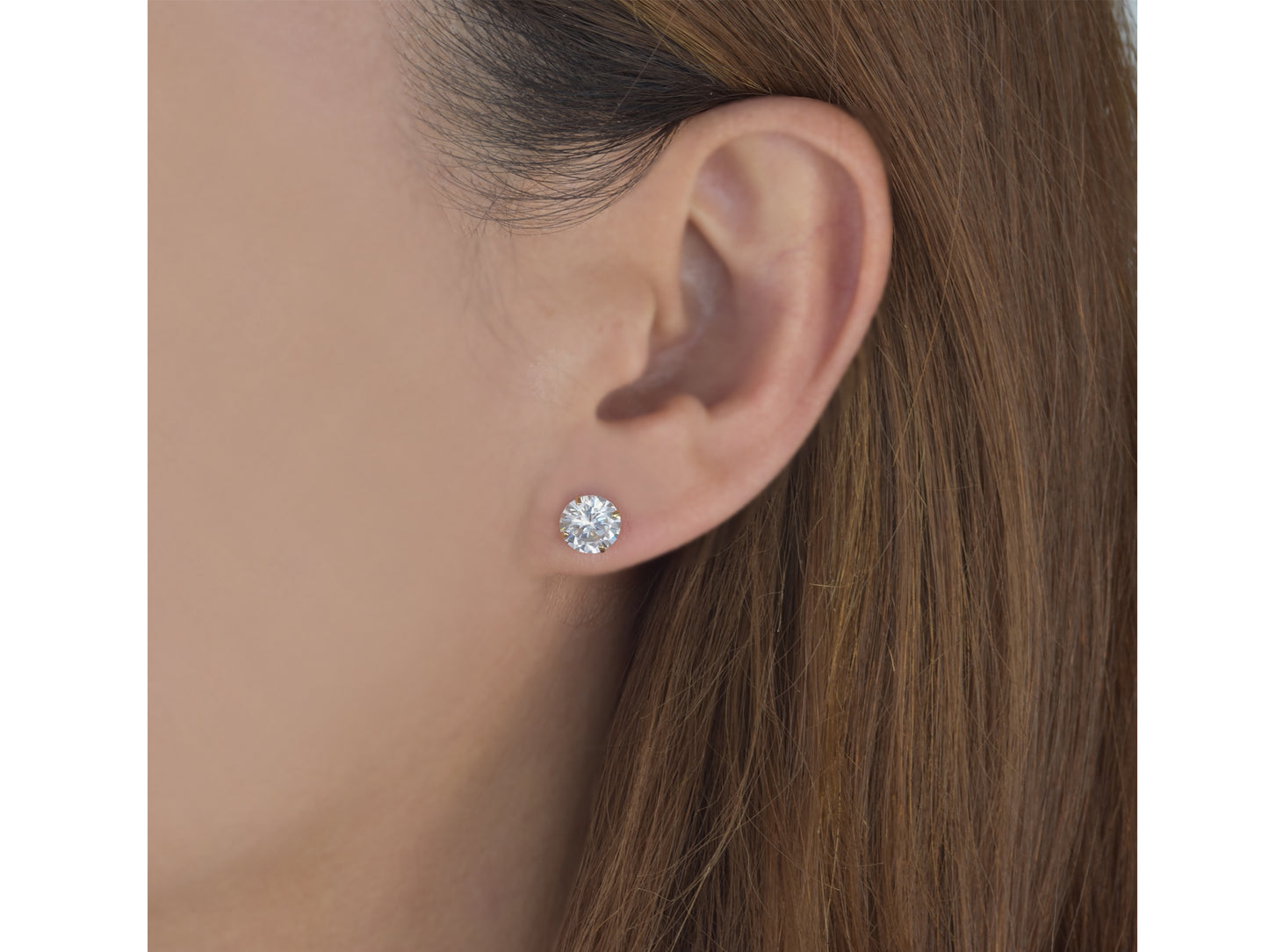 14k Solid Yellow Gold Basket Set Round CZ Stud