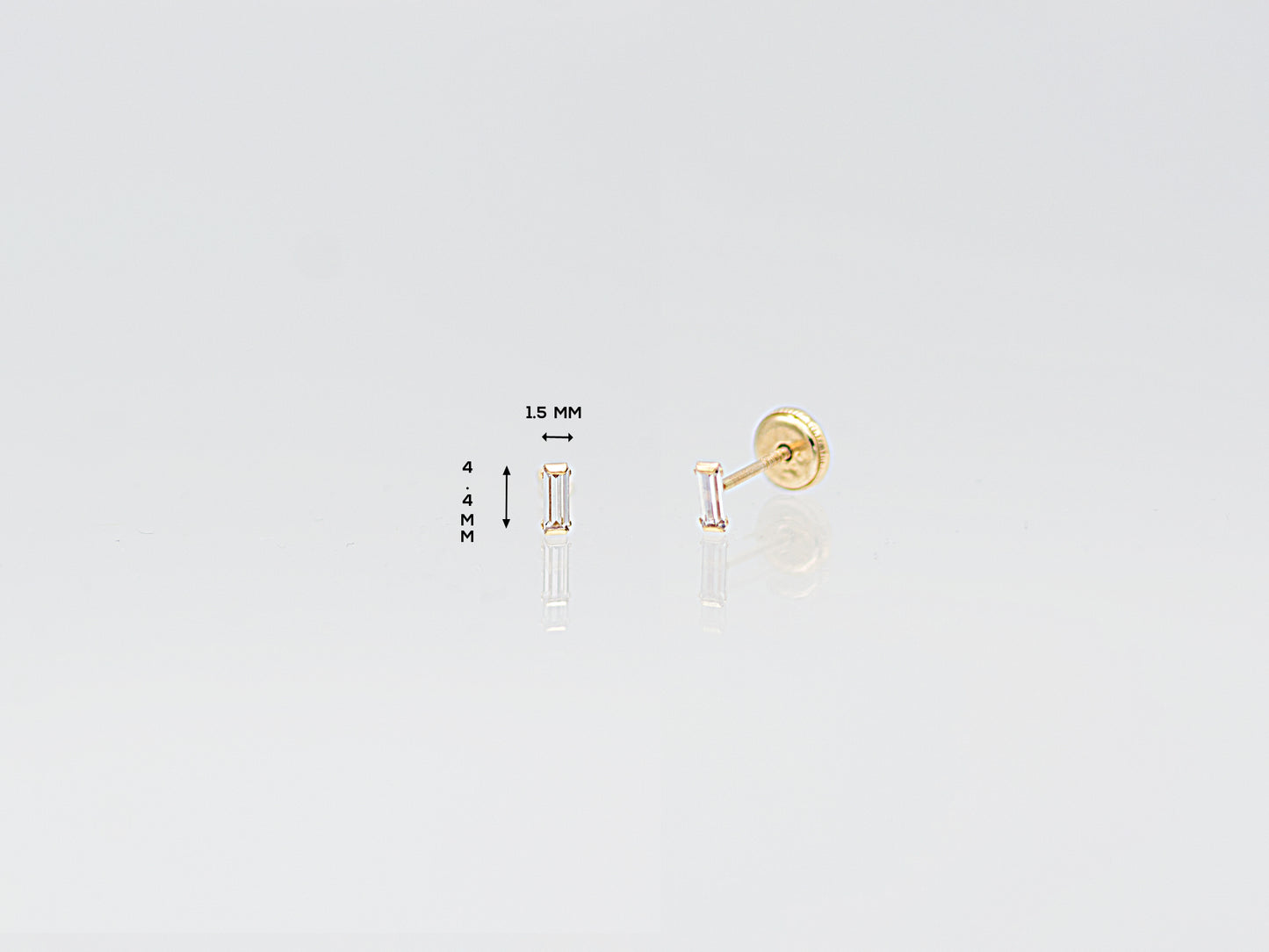 14k Solid gold emerald cut simulated diamond studs earrings