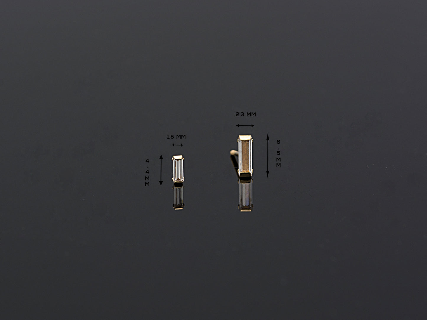 14k Solid gold emerald cut simulated diamond studs earrings