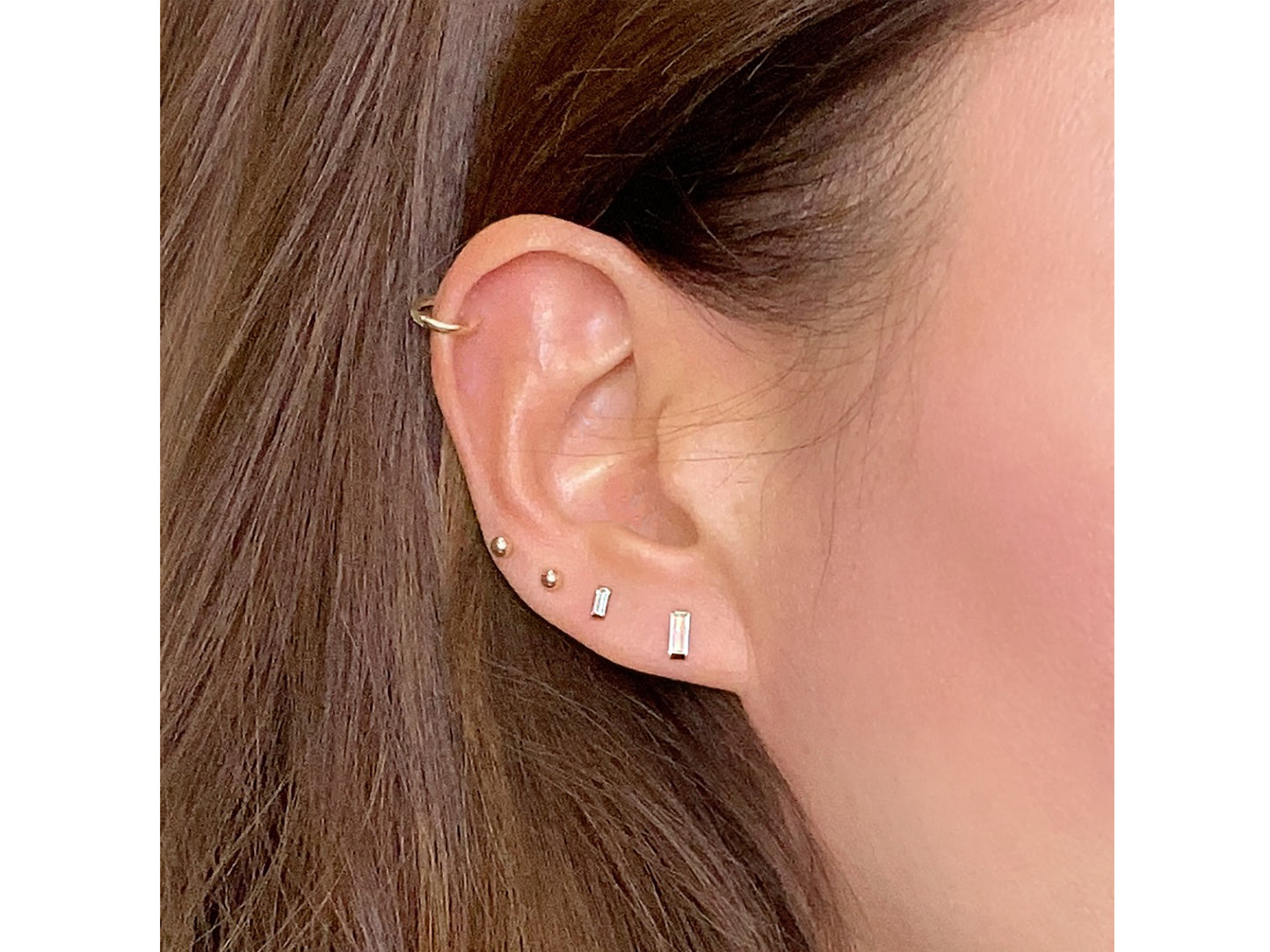14k Solid gold emerald cut simulated diamond studs earrings