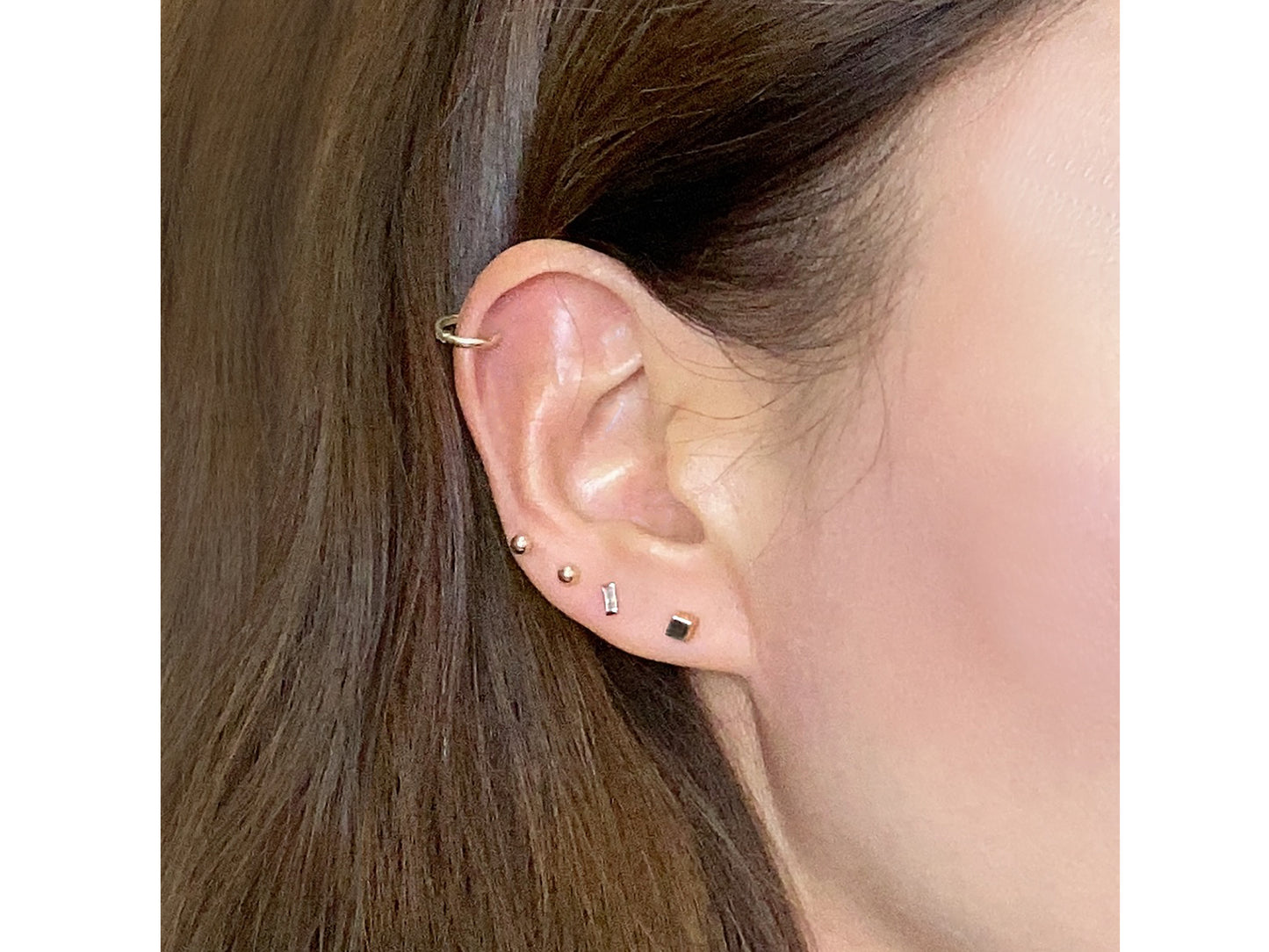 14k Solid gold emerald cut simulated diamond studs earrings