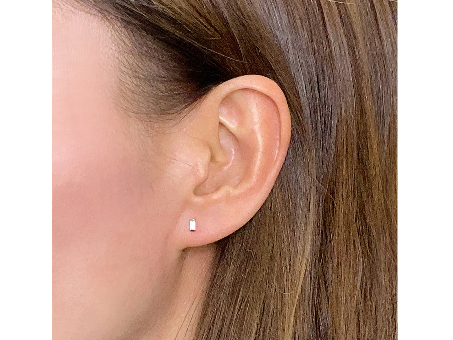 14k Solid gold emerald cut simulated diamond studs earrings