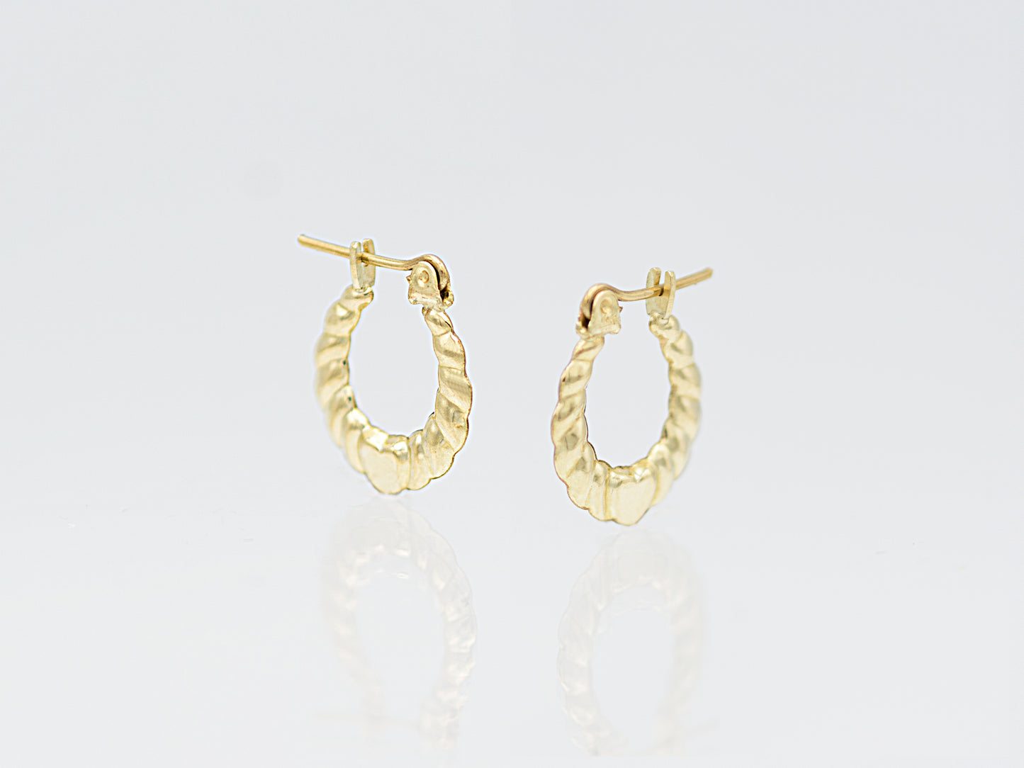 14K Solid Gold Croissant twisted mini Hoop