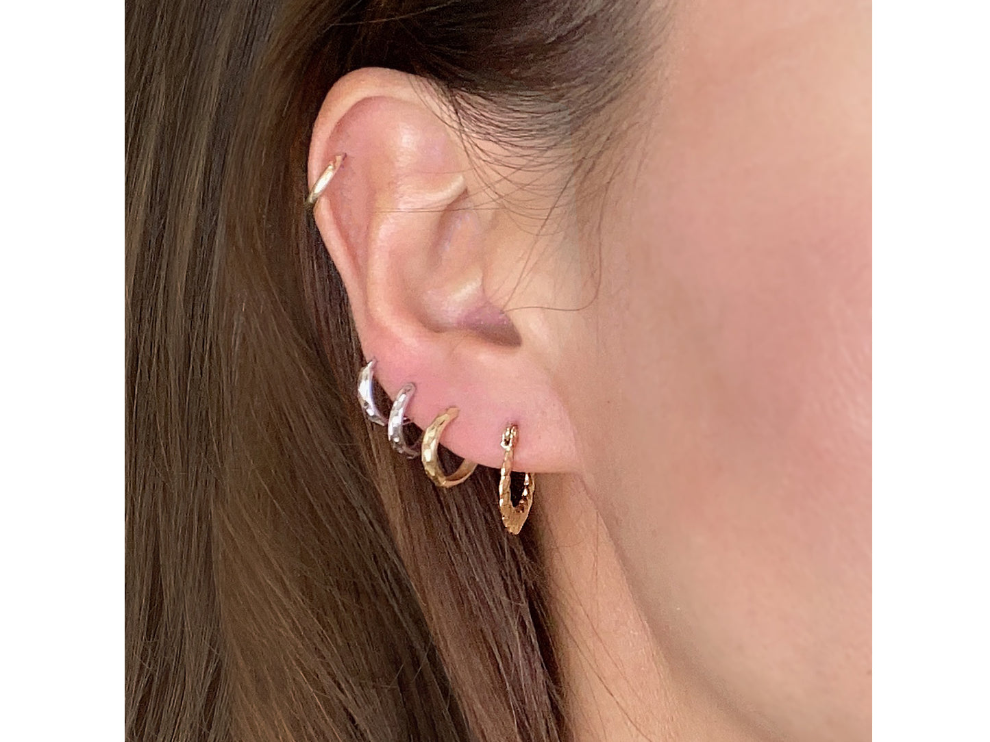14K Solid Gold Croissant twisted mini Hoop