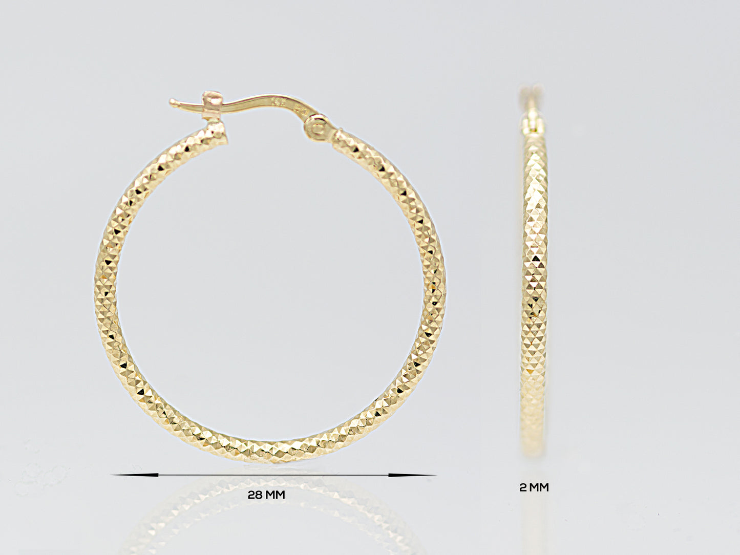 14k Yellow Gold Diamond-cut Hoop Earrings