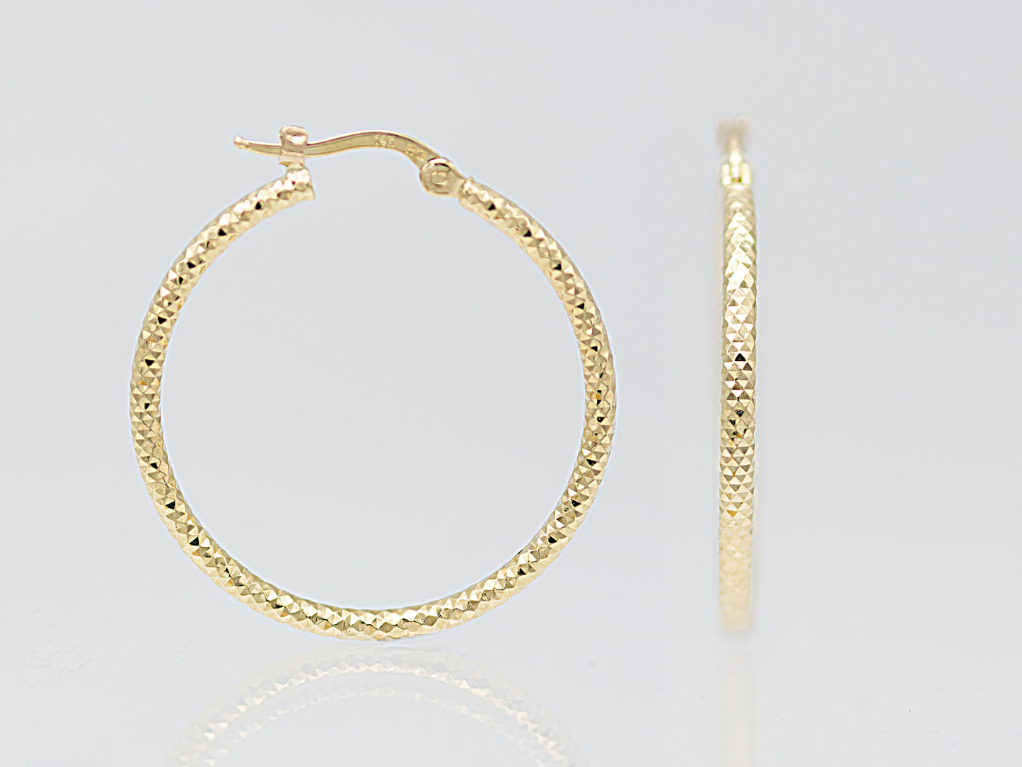 14k Yellow Gold Diamond-cut Hoop Earrings