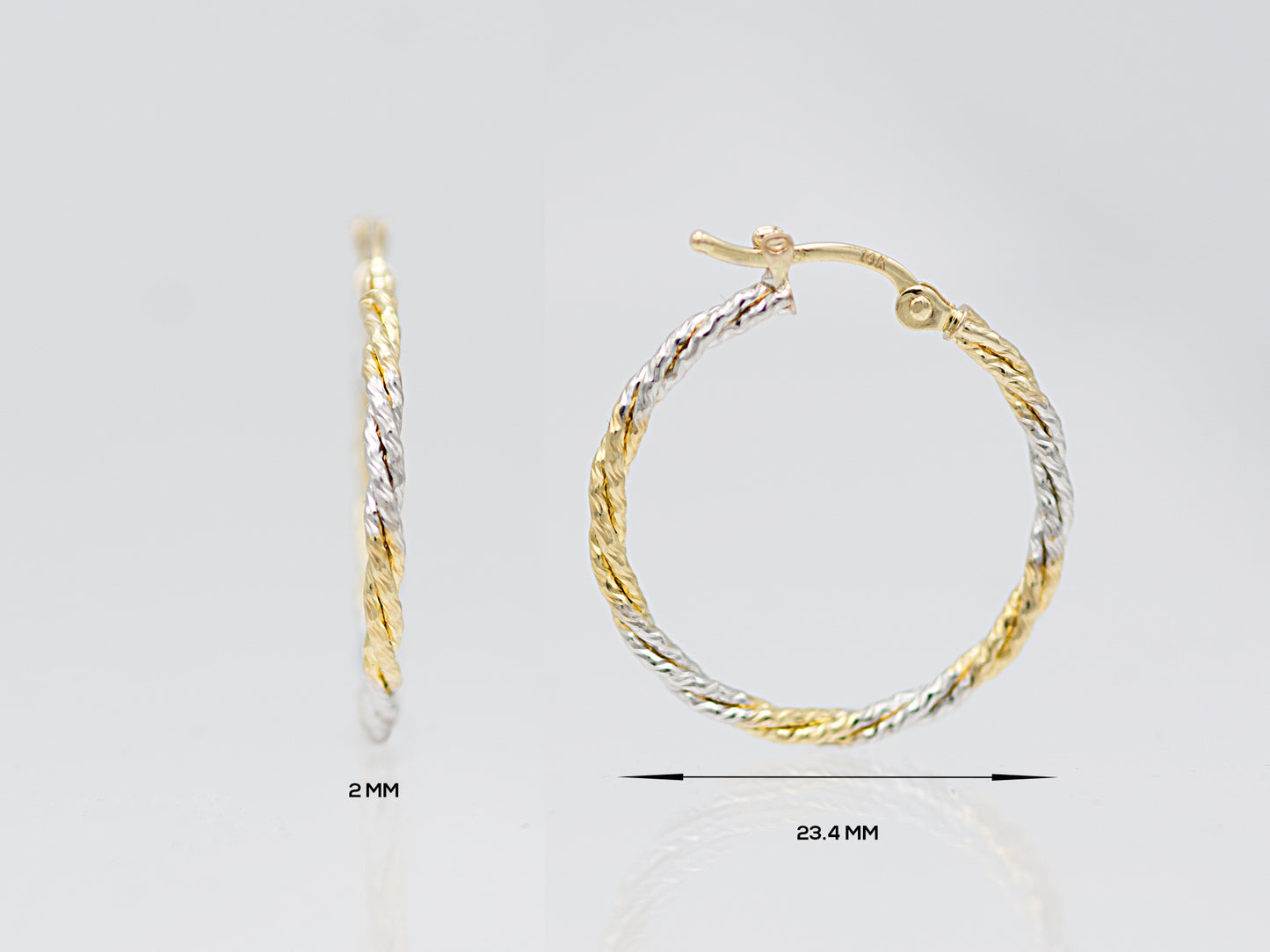 14K Yellow Gold Two-Tone Twisted Hoop Earrings