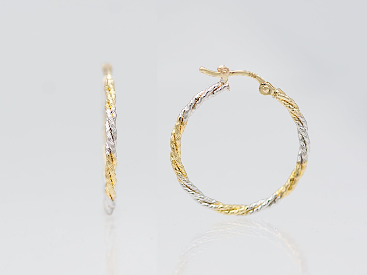 14K Yellow Gold Two-Tone Twisted Hoop Earrings