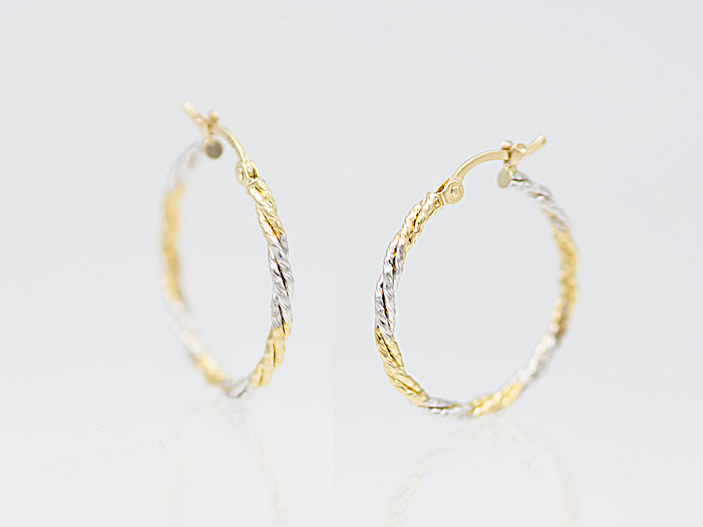 14K Yellow Gold Two-Tone Twisted Hoop Earrings