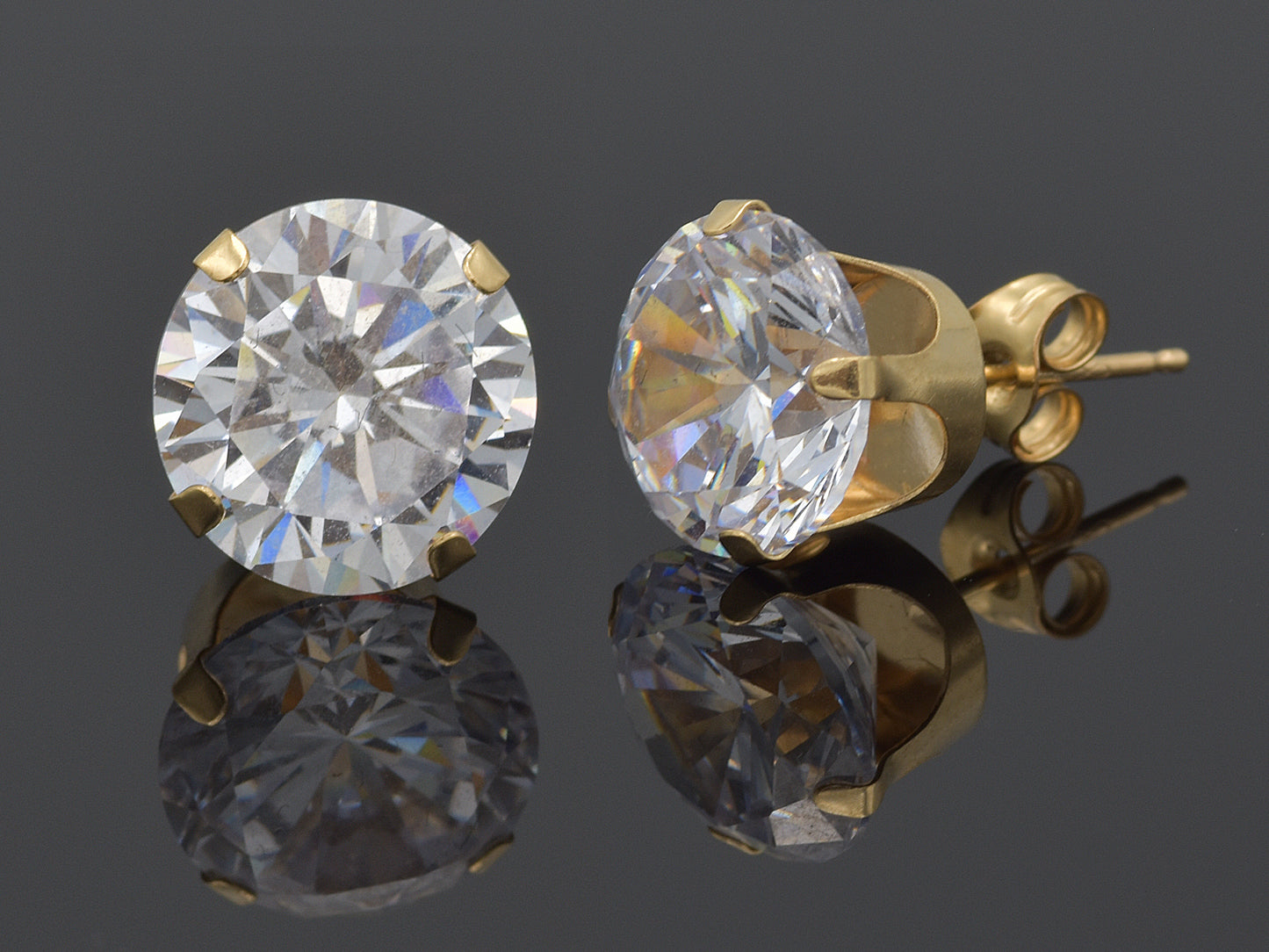 14k Solid Yellow Gold Basket Set Round CZ Stud