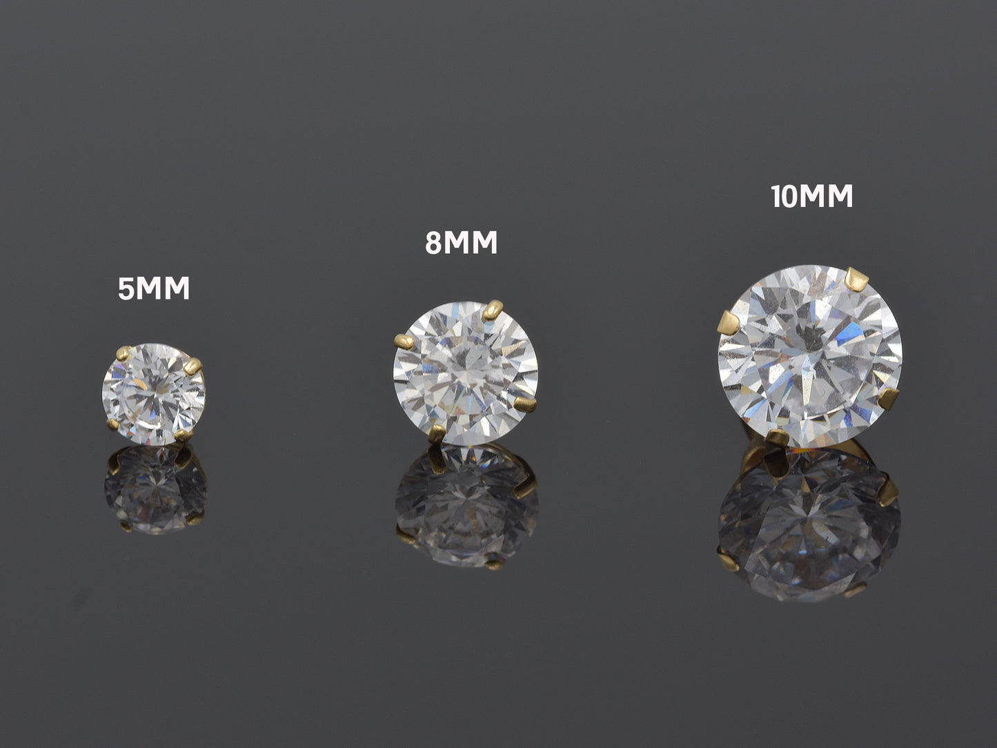 14k Solid Yellow Gold Basket Set Round CZ Stud