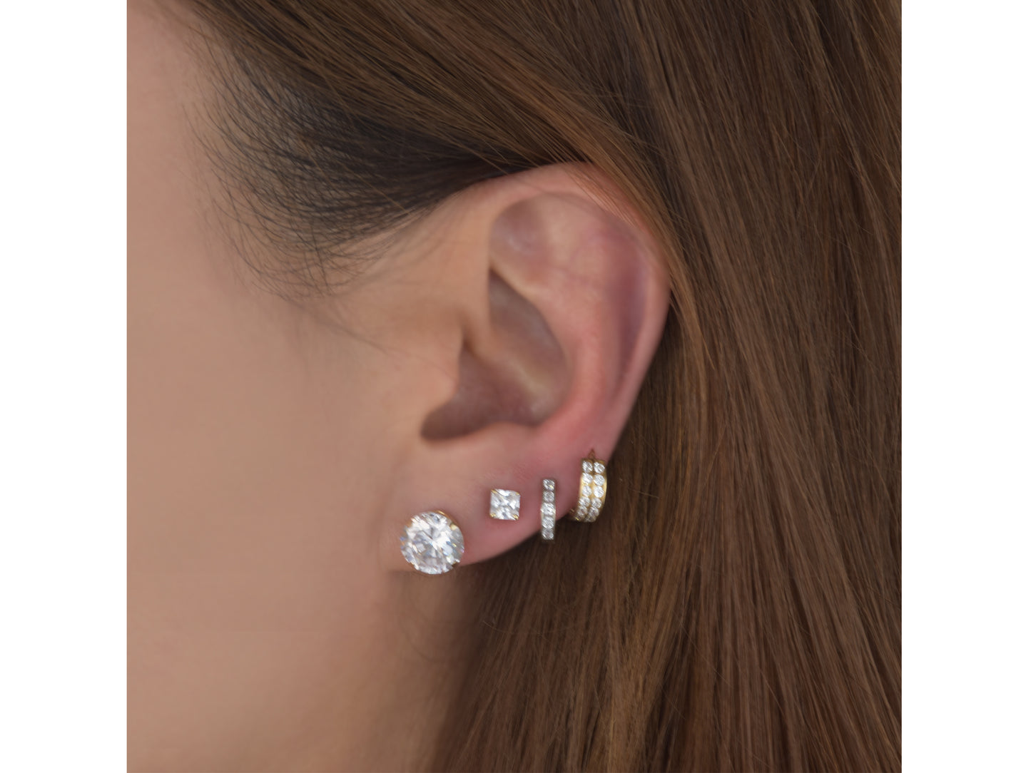 14k Solid Yellow Gold Basket Set Round CZ Stud