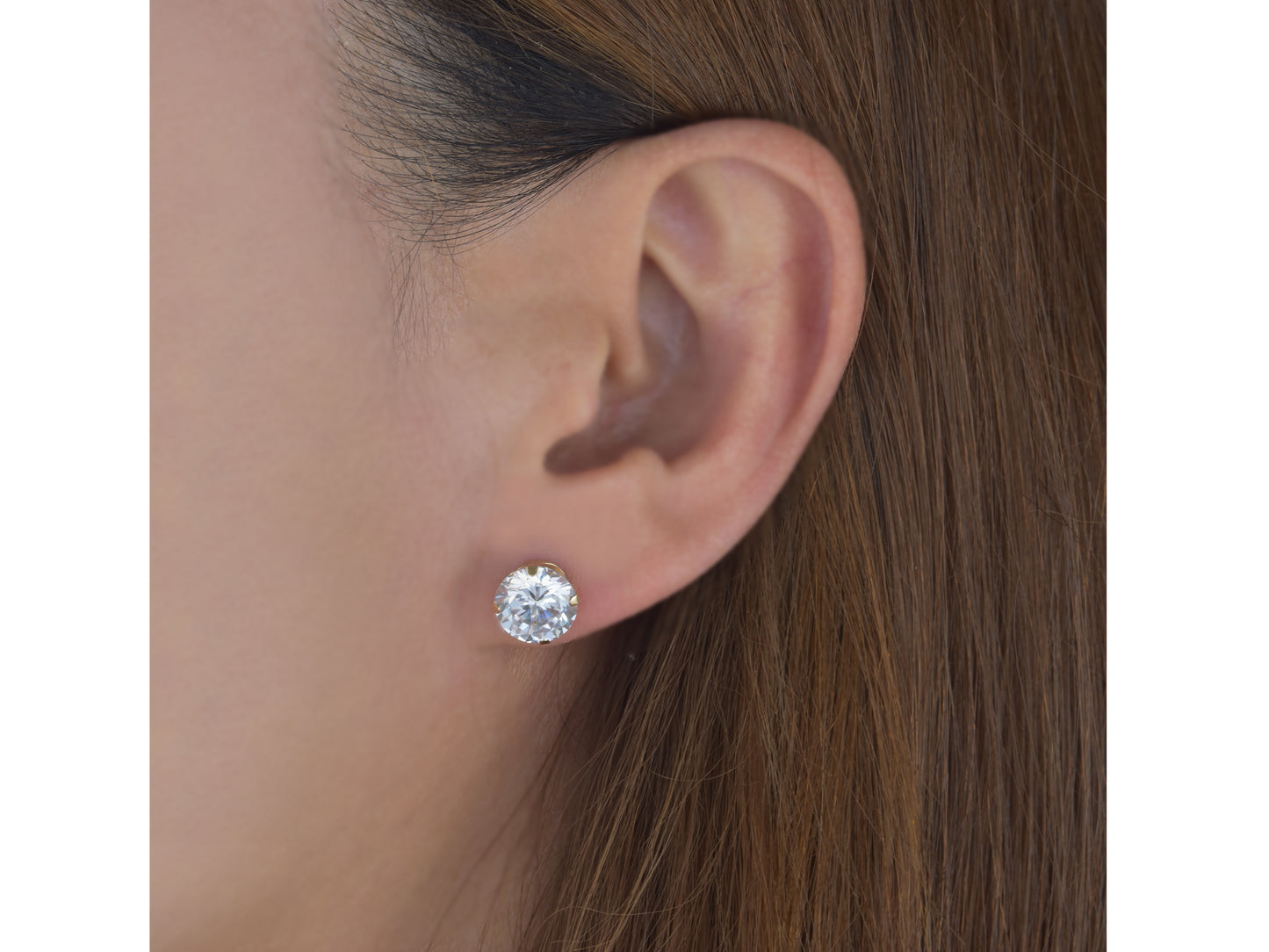 14k Solid Yellow Gold Basket Set Round CZ Stud