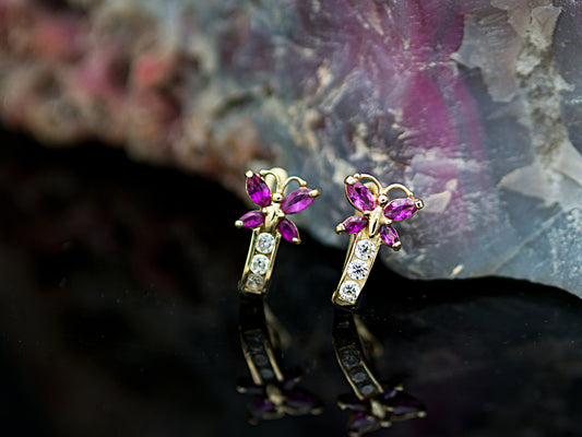 14kt Yellow Gold Butterfly Birthstone earrings