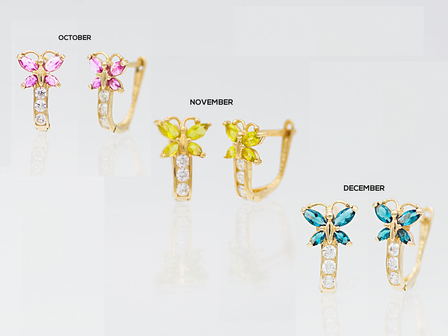 14kt Yellow Gold Butterfly Birthstone earrings