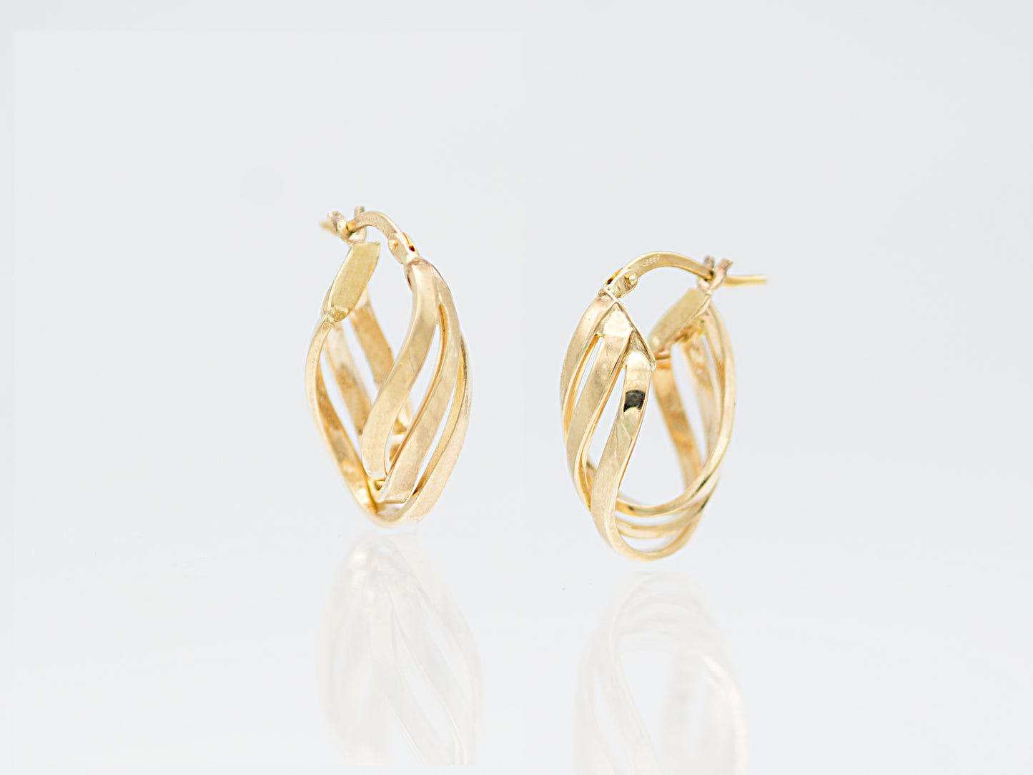 14K Yellow Solid real Gold 3 Line Hoop Earrings
