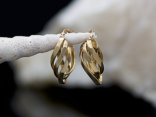 14K Yellow Solid real Gold 3 Line Hoop Earrings