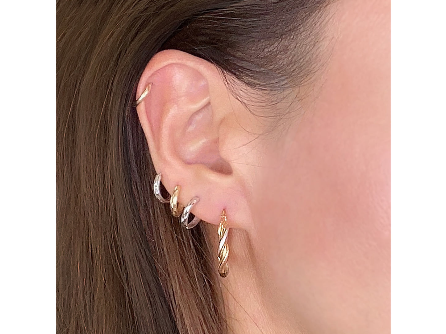 14K Tri Tone Real Gold Twisted Hoop Earrings