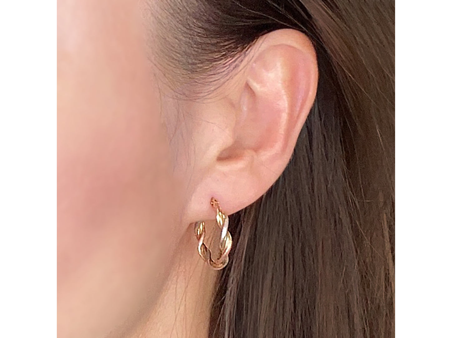 14K Tri Tone Real Gold Twisted Hoop Earrings