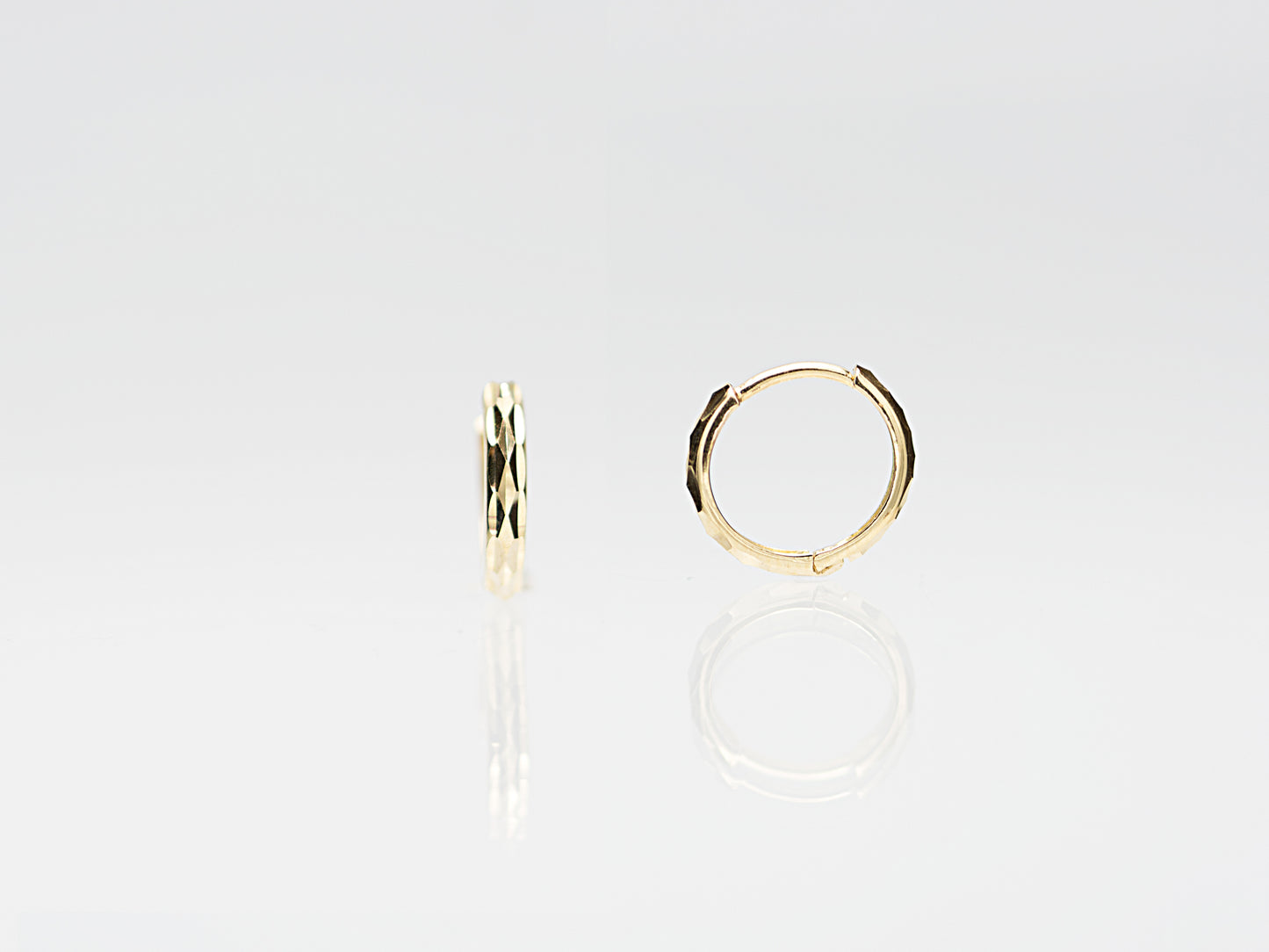 14K Solid Yellow/White Gold cutting shape mini hoop