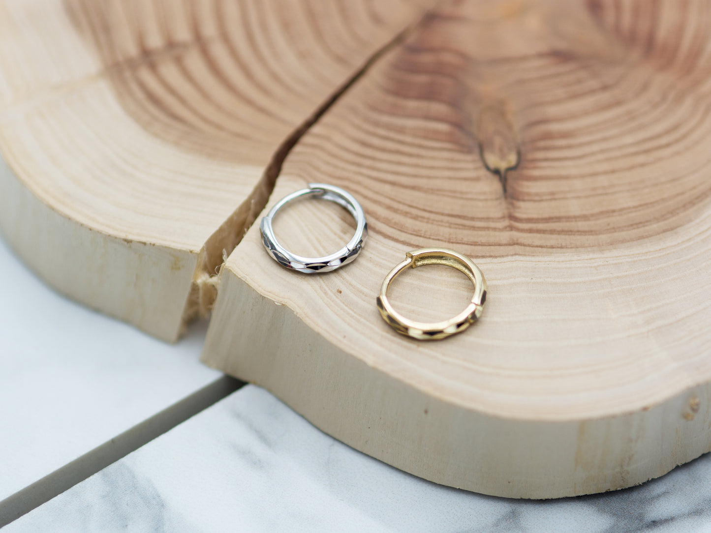 14K Solid Yellow/White Gold cutting shape mini hoop