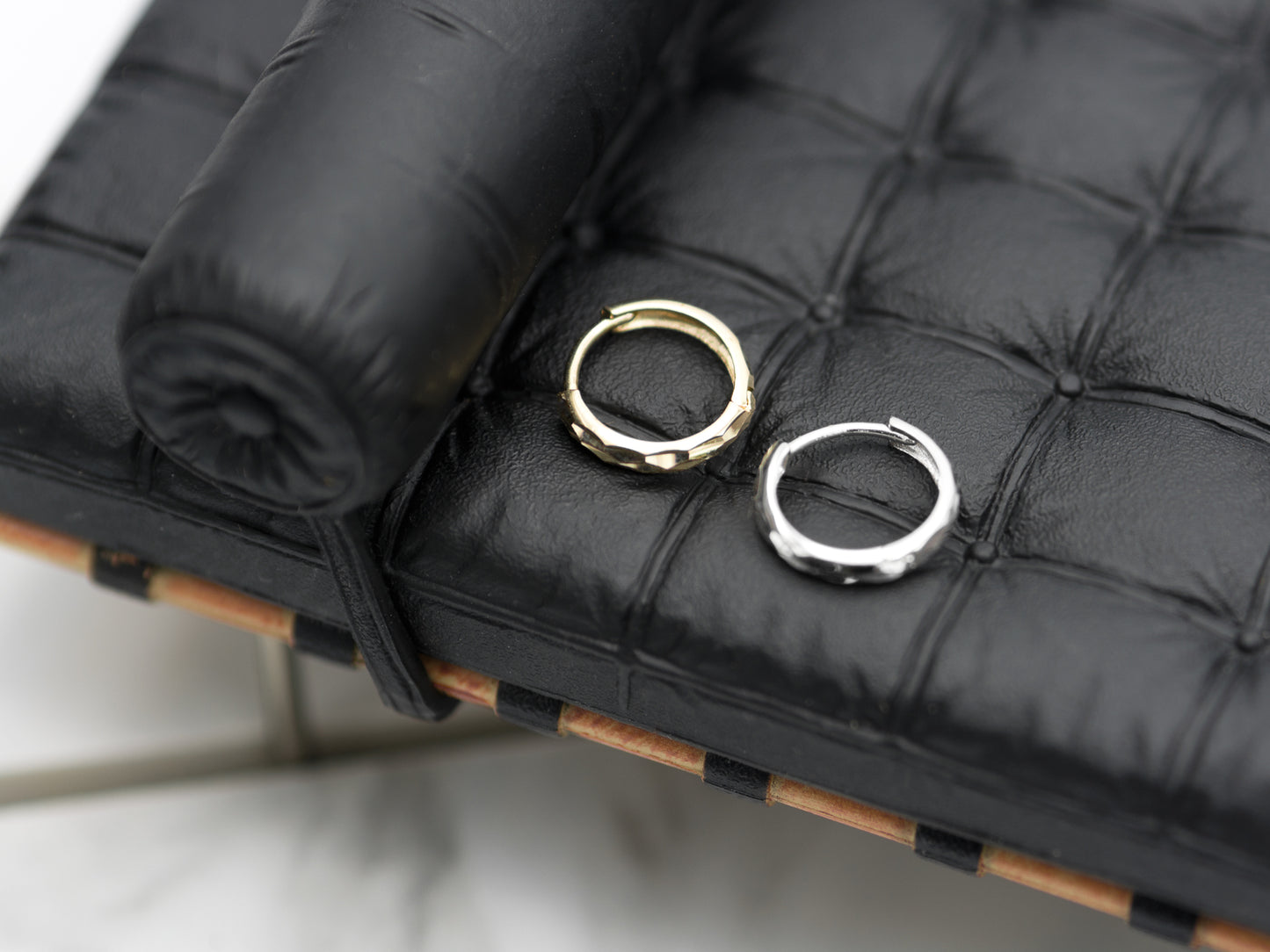 14K Solid Yellow/White Gold cutting shape mini hoop